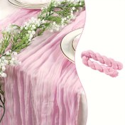Resim Romantik Pembe Peynir Bezi Masa Koşucusu - Bohem Ülke Stili, Düğünler, Doğum Günleri & Sevgililer Günü Dekoru için Mükemmel, Şampanya & Çimen Yeşili 