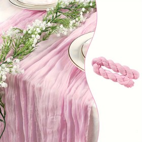 Resim Romantik Pembe Peynir Bezi Masa Koşucusu - Bohem Ülke Stili, Düğünler, Doğum Günleri & Sevgililer Günü Dekoru için Mükemmel, Şampanya & Çimen Yeşili 