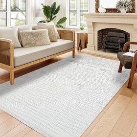 Resim Krem Geometrik Modern Geometrik Etnik Eskitme Desenli Boho Makinada Yıkanabilir Hafif Hav Toz Vermez Leke Tutmaz Kaymaz Taban Dijital Makine Baskı Halı Oturma Odası Salon Yolluk Koridor Mutfak Halısı 