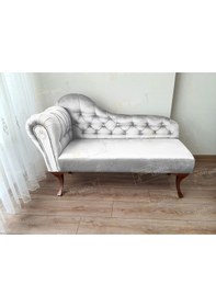 Resim Ters Kol Dekoratif Bihter Koltuk Josefin Puf 120 Cm Ceviz Ayak Beyaz 