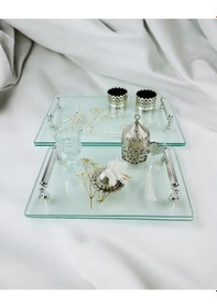 Resim Reflection Gümüş Şeffaf Söz Tepsisi Ve Damat Kahve Tepsisi Beyaz Beyaz 