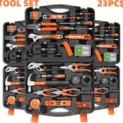 Resim 23 parça/138 parça Çok Fonksiyonlu Ev Alet Seti, Günlük Bakım için DIY Ev Onarım Kiti, Elle Çalışan Çantalı Alet Seti, Şarj Gerektirmez, Metal ve Plastik Malzemeler 