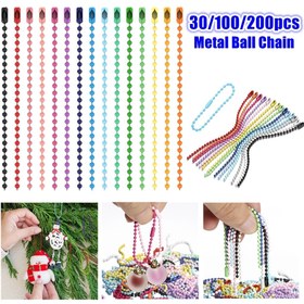Resim 30/100/200 adet Renkli Top Boncuk Zincirler Karışık Renk Metal Top Zincir Bağlantı Elemanlarıyla DIY Anahtarlık, Etiket Etiketleri, Asılı Süsler DIY cüzdan yapımı için 