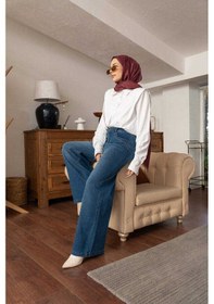 Resim Neways 1067-denim Bol Paça Pantolon Koyu Mavi Mavi 