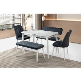 Resim Mobilgen Beyaz Mermer 2 Adet Nova Sandalye - 1 Adet Atlanta Sırtlı Bench - 1 Adet Atlanta Sırtsız Be Beyaz Mermer 