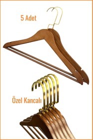 Resim EZMK EV GEREÇLERİ Lüks Masif Ahşap Askı Cilalı Ve Özel Sarı Kaplamalı Kanca 5 Adet 