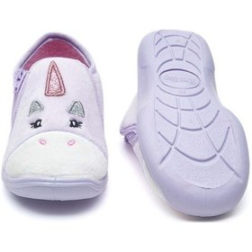 Resim Unicorn Fermuarlı Kadife Panduf Lila 