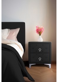 Resim Ruby 2 Çekmeceli Komodin-silver Model Kapitoneli Yatak Odası Iki Çekmeceli Komodin&şifonyer Modeli Antrasit 