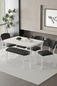 Resim Mutfak Masası Takımı Elma Serisi Benchli Beyaz Antrasit 