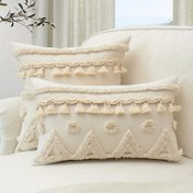 Resim 1 adet Bohem Tarzı Geometrik Desenli Yastık Kılıfı, Püsküllü Kenarlı, Tek Taraflı Nakışlı, Fermuarlı, Makinede Yıkanabilir, Örgülü Polyester %95 Keten %5, Koltuk, Oturma Odası, Yatak Odası için Dekoratif Yastık Kılıfı - İçlik Yok 