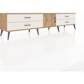 Resim Hyperion Tv Ünitesi Tek Raflı 4 Çekmeceli Tek Kapaklı 220x44x51 Çam-çam/aytaşı Atlas Çam/aytası - Atlas Çam 