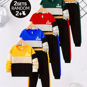 Resim 2 Set 4 parça Erkek Çocuklar için Rahat Sıcak Kıyafetler - Trendy Renk Bloklu Taç Harf Baskılı Uzun Kollu ve Pantolon, Yumuşak Rahat Kumaş ile Rastgele Assorti, Günlük ve Dış Mekan Giyim için Rahat Sonbahar Kış Kıyafetleri, 4 parça Setler (Assorted Renkler), Dış Mekan için Mükemmel, Dış Mekan için İdeal, Aksesuarlar için Yeni Perspektifler, En İyi Kullanım için Yüksek Kaliteli Detaylar Garanti Edilir, Tek Parça, Çift, Dış Mekan Giyim Setleri, Dış Mekan için Mükemmel ' Günlük Rahat Sıcak Kıyafe 