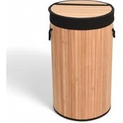 Resim El Yapımı Hasır Katlanır Çamaşır Sepeti Yuvarlak 55 Litre (35CM*35CM*61CM), Doğal Malzemede 