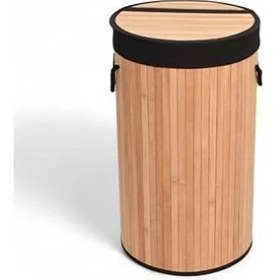 Resim El Yapımı Hasır Katlanır Çamaşır Sepeti Yuvarlak 55 Litre (35CM*35CM*61CM), Doğal Malzemede 