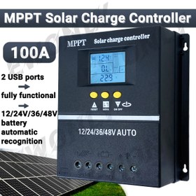 Resim 100A MPPT Güneş Şarj Kontrol Cihazı 12V 24V 36V 48V LCD Ekran Akü Akıllı Regülatör Maksimum 100V Giriş Çift USB Kurşun-Asit/Lityum için, Güneş Panelleri ve Aküler için Otomatik Güneş Şarj Cihazı 