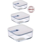Resim Neoflam Perfect Seal 3 Parça Kare Cam Saklama Kabı Bej 