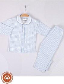Resim Miniel Erkek Bebek Puantiye Desenli Uzun Kollu Patikisiz Organik Pamuklu 0-6-12 Ay Bebek Pijama Takı 