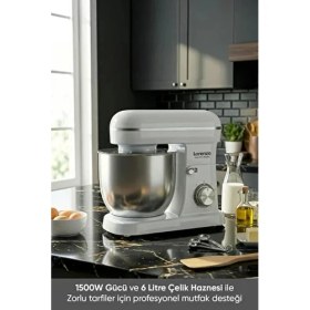 Resim Lorenzo Masterplus Hamur Yoğurma Mutfak Şefi Stand Mixer 6 Lt 1500 W Çiğköfte,krema Beyaz 
