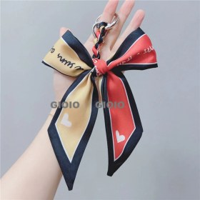 Resim Silver1 Gıoıo Yeni Ipek Eşarp Anahtarlık Kişiselleştirilmiş Inci Papyon Çanta Çekicilik Dokuma Anahtarlık (Yurt Dışından) 