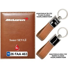 Resim Plakanıza Özel Mclaren Logolu Taba Ruhsat Kabı Ve Anahtarlık 