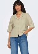 Resim ONLTHYRA SS SHIRT NOOS WV Bej Kadın Gömlek Only