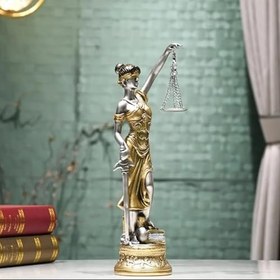 Resim Adalet Tanrıçası Heykeli, 37 cm, Altın ve Gümüş Renk, Reçine Malzeme, Dekoratif Ofis ve Ev Aksesuarı 