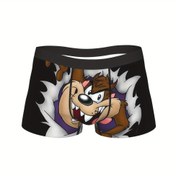 Resim 1 adet Tasmanian Devil Baskılı Erkek İç Çamaşırı - Rahat Boxer Briefs, Bağcıklı Bel, Siyah Beyaz ve Mor Tasarım, Klasik Giyim için Polyester Karışımı, Boxer Şort 