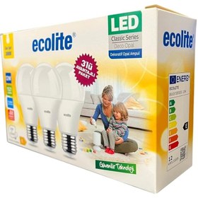 Resim Hype Store Ecolite 12W LED Ampul 3'lü Paket – 1521 Lümen, 100W Eşdeğer, E27 Duy, 3000K Sarı Işık, Opal Cam,%88 