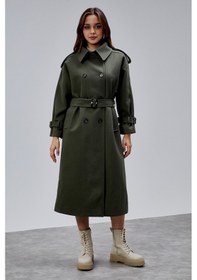 Resim Haki Kuşaklı Oversize Kaşe Kaban 44577 Haki 
