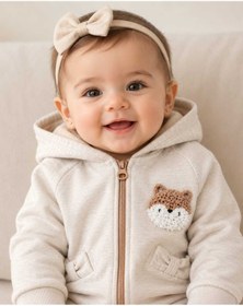 Resim NiLi Kız Bebek Peluş Tilki Detaylı Fermuarlı Hırka 