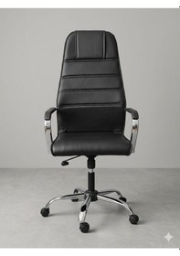 Resim Müdür Ofis Koltuğu, Yönetici Ofis Koltuğu, Siyah Deri, Krom Ayak, 