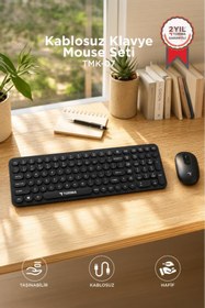 Resim Torima Kablosuz Q Klavye Mouse Seti Retro Daktilo Görünümlü TMK07 Siyah 