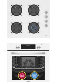 Resim Simfer 9 Fonksiyon QS Dijital Beyaz 2'li Ankastre Set (8209 Fırın + 3507 Ocak) 