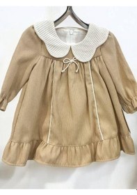 Resim Cantoy Kız Bebek Bebe Yaka Fitilli Kadife Elbise-15068 Camel 