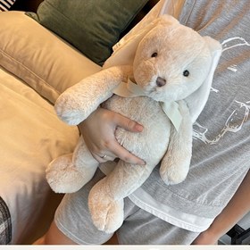 Resim 1 adet Yumuşak Paskalya Tavşanı kukla, Doldurulmuş Hayvan Tavşan Bebek, Polyester Lif, 0-3 Yaş Arası Çocuklar İçin Uygun, Mükemmel Doğum Günü, Sevgililer Günü, Paskalya, Cadılar Bayramı, Noel Hediyesi 
