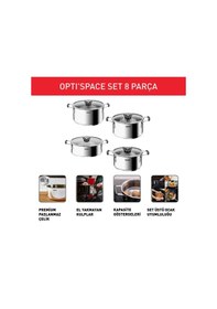 Resim Tefal Optispace 8 Parça Çelik Tencere Seti 587635 