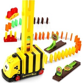 Resim Puzzle Domino Car Electric Train With Sound And Light Music Automatic Licensing Electric Car Toy Yellow Bee 