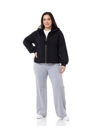 Resim Büyük Beden Kapüşonlu Fermuarlı Üç İplik Siyah Sweatshirt-siyah Siyah 