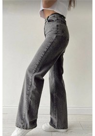 Resim 2020 Kadın Likrasız Palazzo Jeans Kot Denim Pantolon Füme 