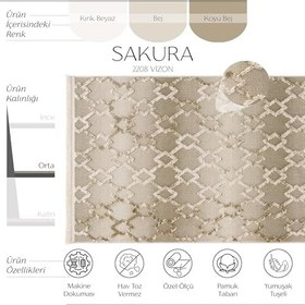 Resim Cool Halı Sakura 2208 Vizon Hav Toz Vermez Yumuşak Dokulu Desenli Modern Dokuma Bukleli Antre Hol Halısı Salon Halısı 