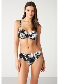 Resim Kom Kelaba Desenli Straplez Bikini Siyah 