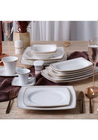 Resim Güral Porselen Caroline 54 Parça 12 Kişilik Yemek Takımı 6567 Krem 