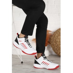 Resim Jump Basketbol Erkek Spor Ayakkabı Beyaz-Siyah-Kırmızı Mikrofiber Tabanı ile Konforlu Tasarım 