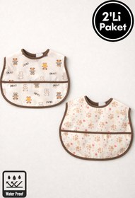 Resim Miniel Unisex Bebek Baskılı Kolsuz Cep Detaylı Cırt Cırtlı Sıvı Geçirmez 2'Li Mama Önlüğü 6-36 AY 