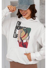 Resim Sevbano I'm Monkey D. Luffy Baskılı Unisex Oversize One Piece Anime Karak beyaz 