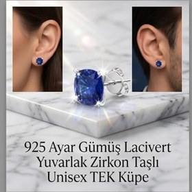 Resim 925 Ayar Gümüş Lacivert Zirkon Taşlı Çivi Küpe Unisex Minimal Küpe 3mm 4mm 5mm 6mm 7mm Parlak Taş Hassas Kulaklara Uygun Klipsli Tek Çift Seçenekli Unisex Günlük Kombin 