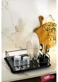 Resim Tek Katlı Siyah Bulaşıklık Dayanıklı Paslanmaz Bulaşık Sepeti, Tepsili, Tabak Ve Kaşık Kurutmalık - Tbk-01 Siyah 