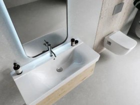 Resim Turkuaz Yeni Mona Etajer Uyumlu Lavabo 100 45 Cm Beyaz 