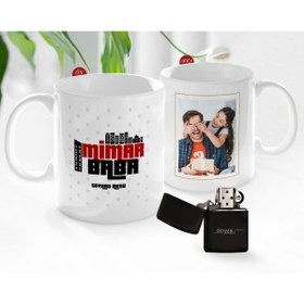Resim Bk Gift Kişiye Özel Babalar Günü Hediyesi Fotoğraflı Kupa Bardak Ve Benzinli Çakmak Seti-65 