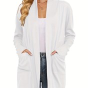 Resim Kadınların Rahat Hırka - Uzun Kollu Açık Önü Cep Detaylı, Hafif Mavi Rahat Sonbahar/Kış Üstü, Rahat Sonbahar Giyim | Rahat Kesim Hırka | İnşaat, Hırka Hırka 